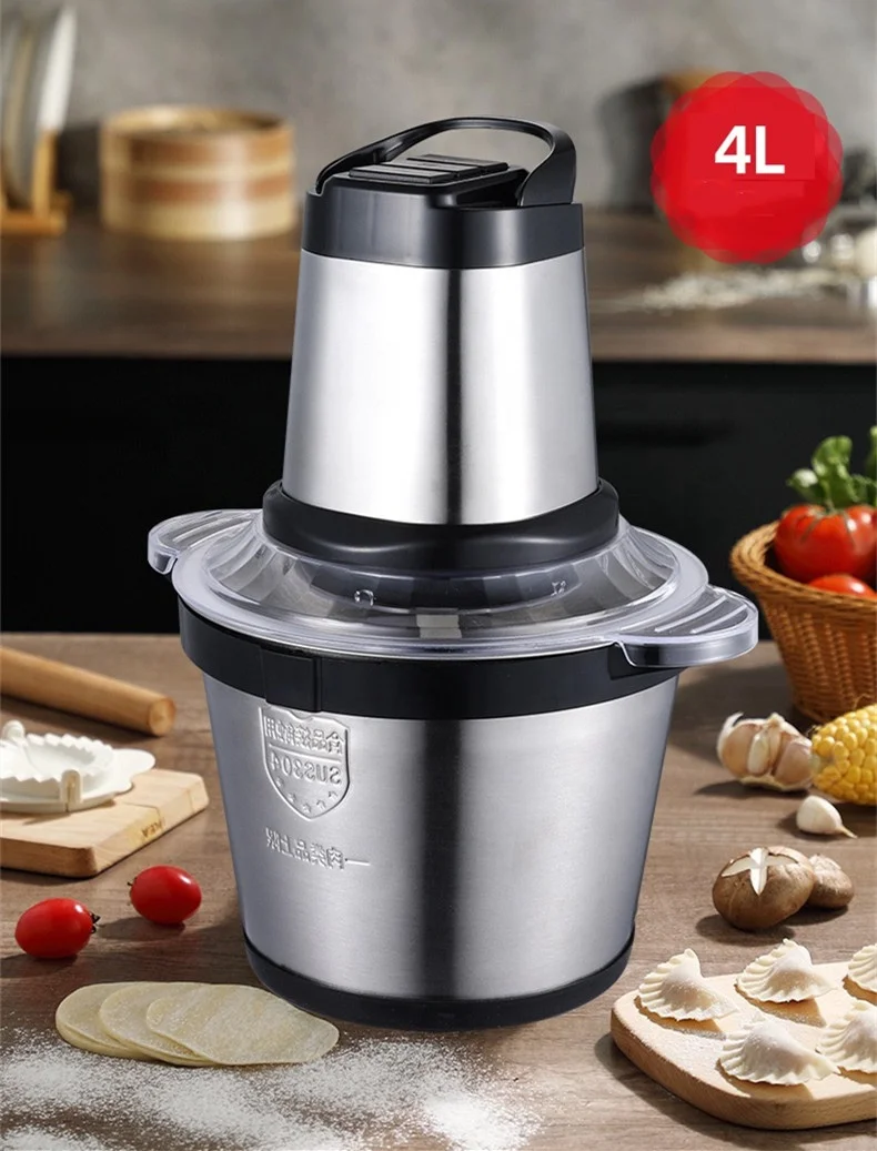 2022 Household Electric Meat Mincer Grinder with Cutter Lid Cheap Good Quality 4L 5L 6L Food Chopper USB Manual Power Source