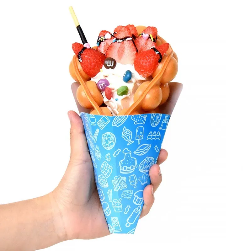 Manufacturer Customized Cardboard Crepe Cone French Fry Holder Bubble Waffle Holder
