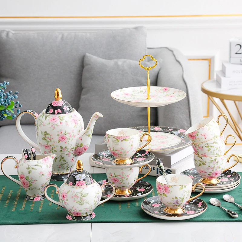 Jc English Fine Royal Keramik-porzellan-kaffeeservice 15-teilig Blumenmuster Nachmittagstee Bone China Türkisches Tee- Und Kaffeeset