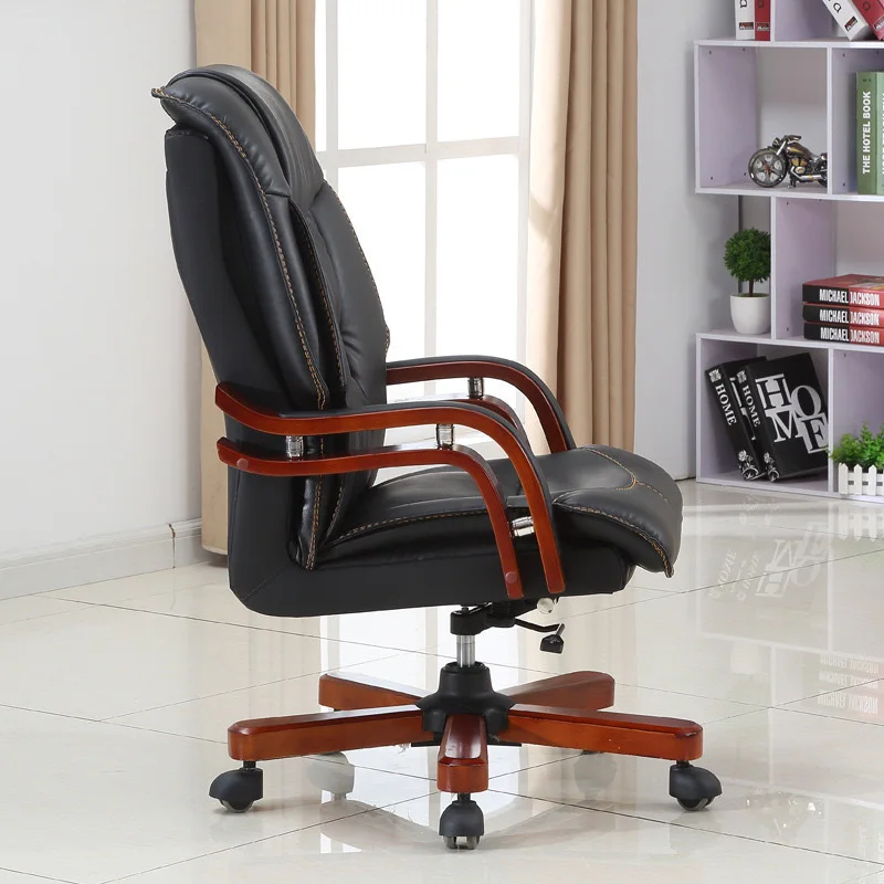 Executive Leather Modern Wooden Comfortable Office Seat Computer Manager Swivel Leather Chairs Luxury Pu Furniture Customization image 5