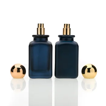 New Arrival Perfume Bottle Empty Pump Atomizer Navy Blue Crimp 30ML 50ML 100ML Glass Spray Perfume Bottle with Gold Cap