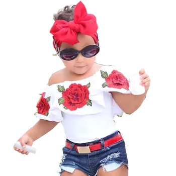Best Selling China Online Children Clothes Bulk Wholesale Kids Clothing Rose Flowers Printing Sets For Girl