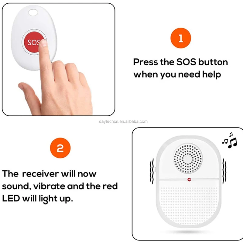 Daytech Vp02 Pager System Caregiver Beeper Long Range Button Waterproof Personal Emergency