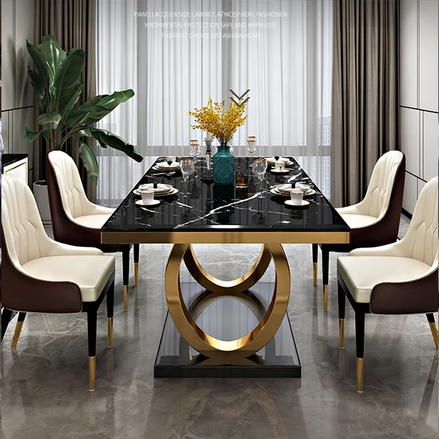 Marble or Glass Desktop Dining Tables Modern Design With Food Servicing Table