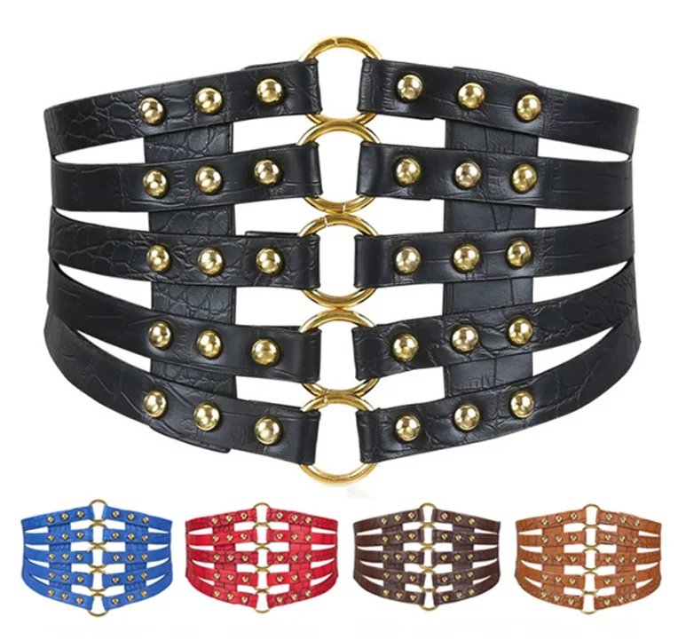 Ladies Adjustable Wide Stretch Gold Buckle Elastic Waistband Corset Waist  Belt