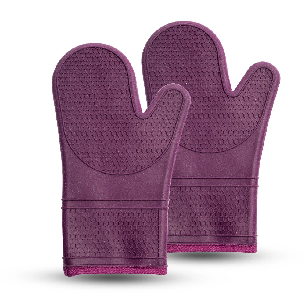 Heat Resistant Silicone Oven Mitts Set Soft Quilted Lining Extra Long Waterproof Flexible Gloves for Cooking and BBQ Kitchen manufacture