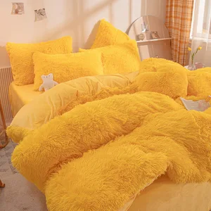 Winter Hot Sale Luxury Ultra Soft 4 Pieces Plush Shaggy Duvet Cover Fluffy Comforter Cover Set Fuzzy Faux Fur Bedding Set