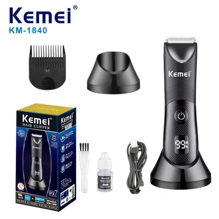 Kemei KM-1840 قادين الشعر مقاوم للماء للرجال متعددة الوظائف اللاسلكي قابلة للشحن مقص الشعر الكهربائية ماكينة حلاقة شعر الجسم