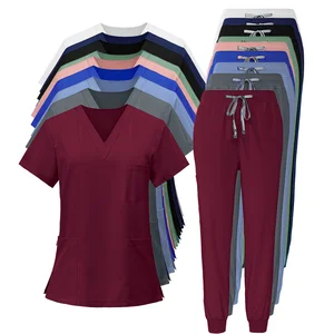 Fashionable Custom Logo Woven Short Sleeved Pharmacy  Women Dental Medical Work Wear  Nursing Hospital Uniforms Scrubs Sets