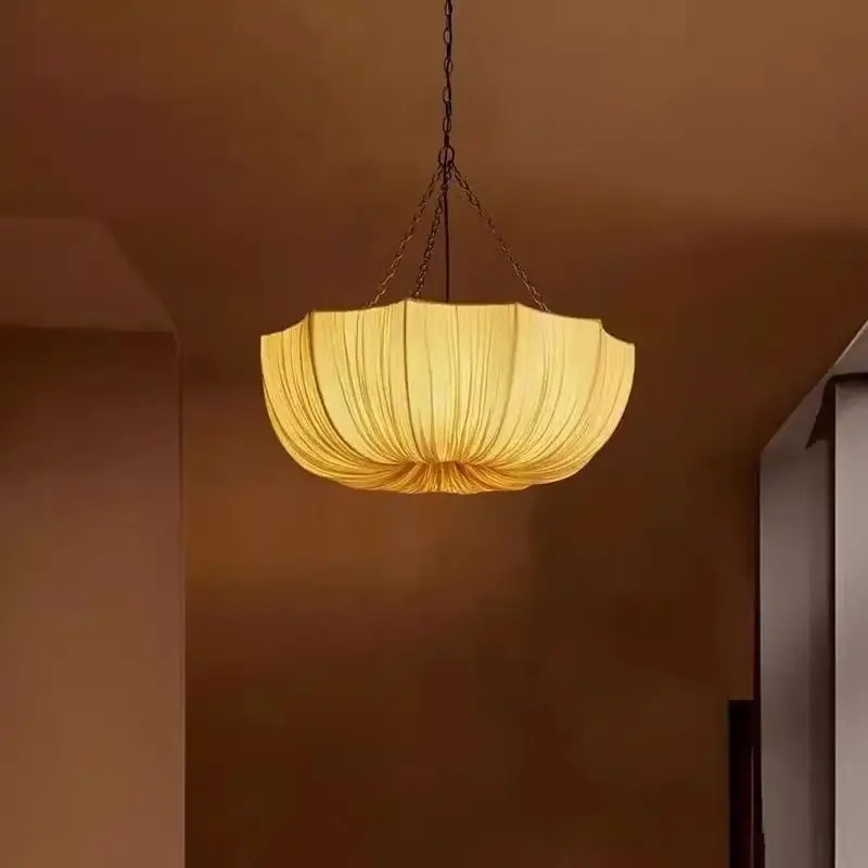 Vintage Style Umbrella Fabric Chandelier Creative French Pendant Light for Hotel Living Room Island Villa Decor