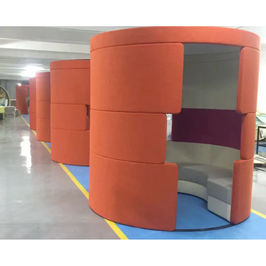 Cylindrical Shape Fabric Office Sofa for Private Meeting & Reception Elegant Meeting Booth Seatingg