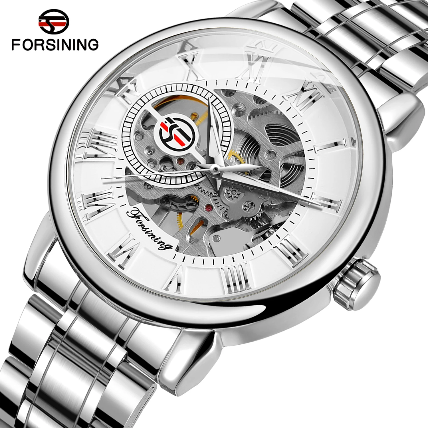 
FORSINING Fashion Business Luminous Wrist Watches Stainless Steel Band Male Luxury Custom Skeleton Mechanical Watch 