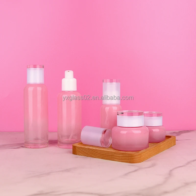 Skincare cosmetic glass packaging container manufacturer LLNEGE same style family cosmetic glass bottle set factory