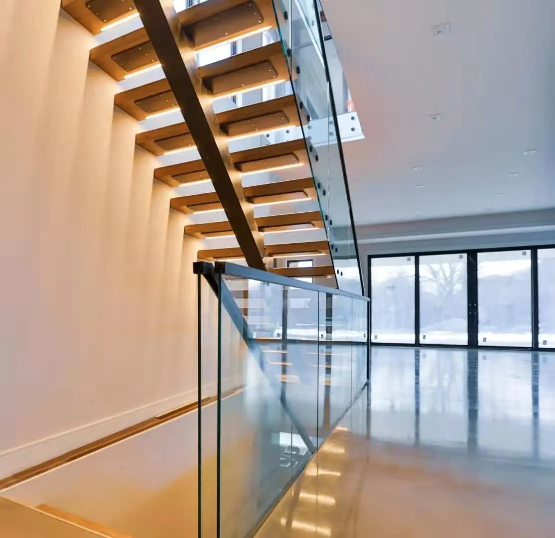 Floating Glass Railing Led Luxury Modern Stair Glass Railing LED Light Floating Stairs