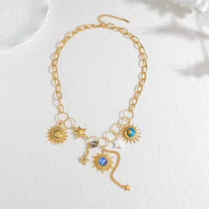 Fashion Necklaces for Women 18K Gold Plated Stainless Steel Jewelry Sun Star Pendant Light Luxury Long Chain Tarnish Proof