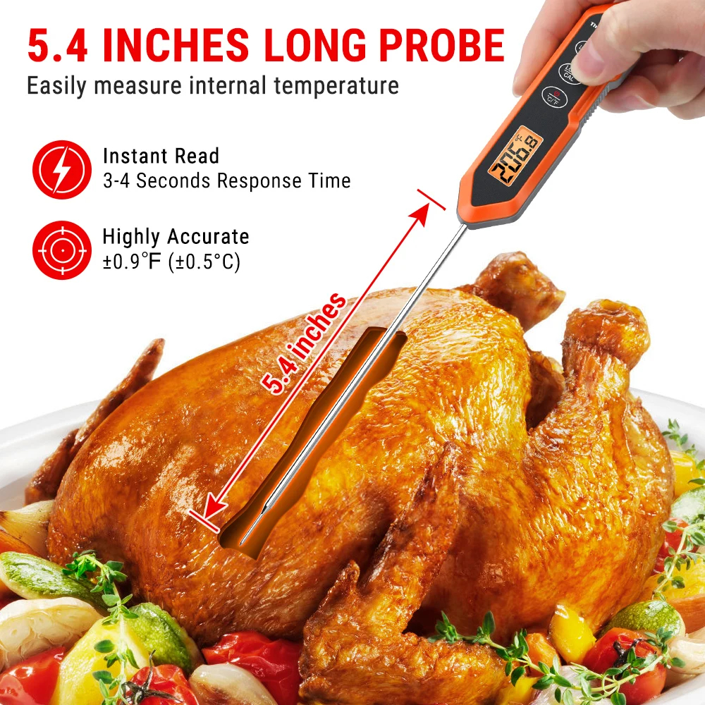 1pc, Digital Meat Thermometer, Food Thermometers With Timer, Fast Instant  Read Cooking Thermometer With Touch Color Screen Long Probe, Backlight  Timer