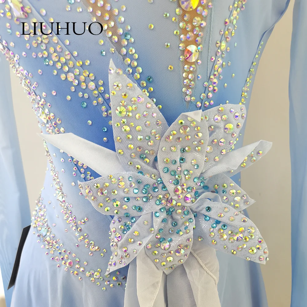 LIUHUO Figure Skating Dress Women's Ice Skating Dress Blue/White Competition Skating Wear Classic Fashion Ice Skating Dress LIUHUO Figure Skating Dress Women's Ice Skating Dress Blue/White Competition Skating Wear Classic Fashion Ice Skating Dress