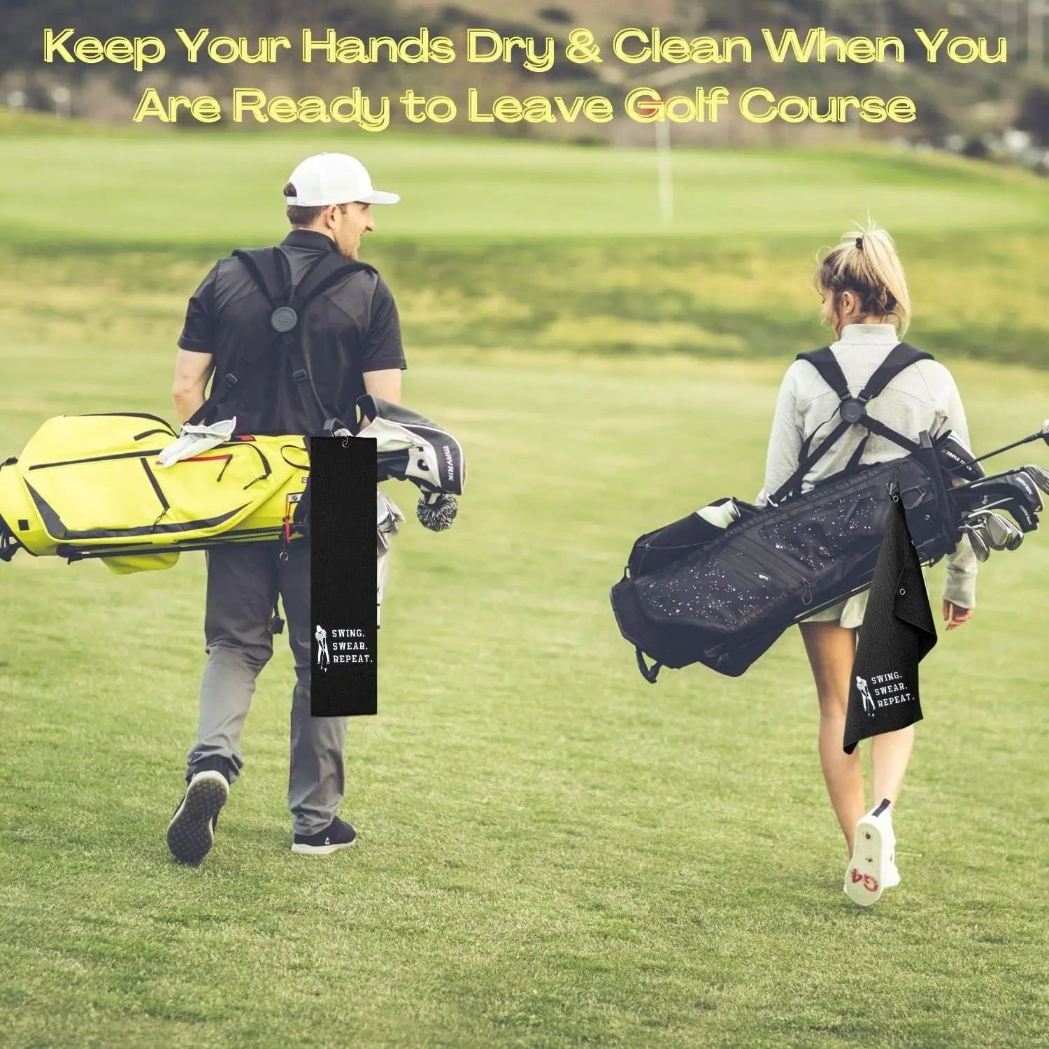 Customizable Logo Golf Towel Microfiber Waffle Pattern with Jacquard Technics Featuring Buckle and Hook details