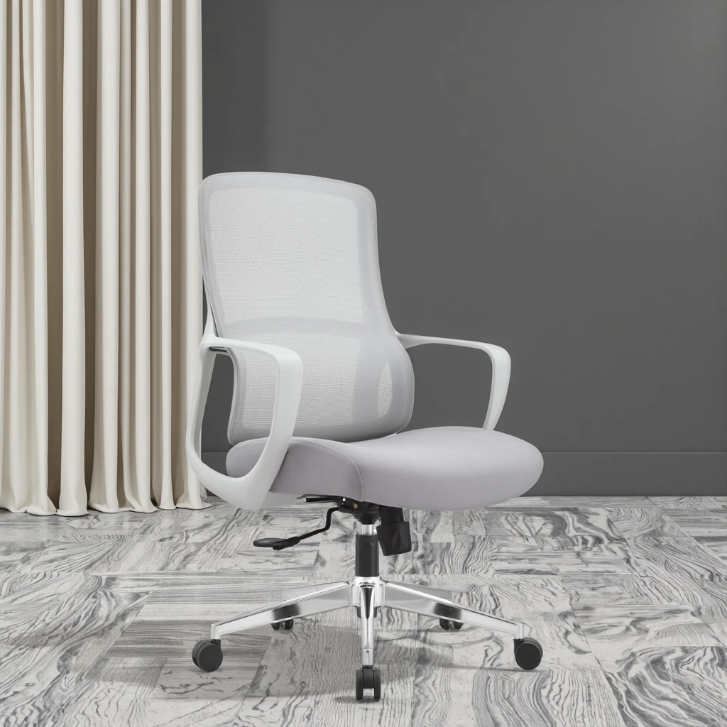 New Arrival JYG-Bell Gray White Rubber Ergonomic Office Chair Reinforced Engineering Plastic Frame Breathable Mesh Back 3D 3