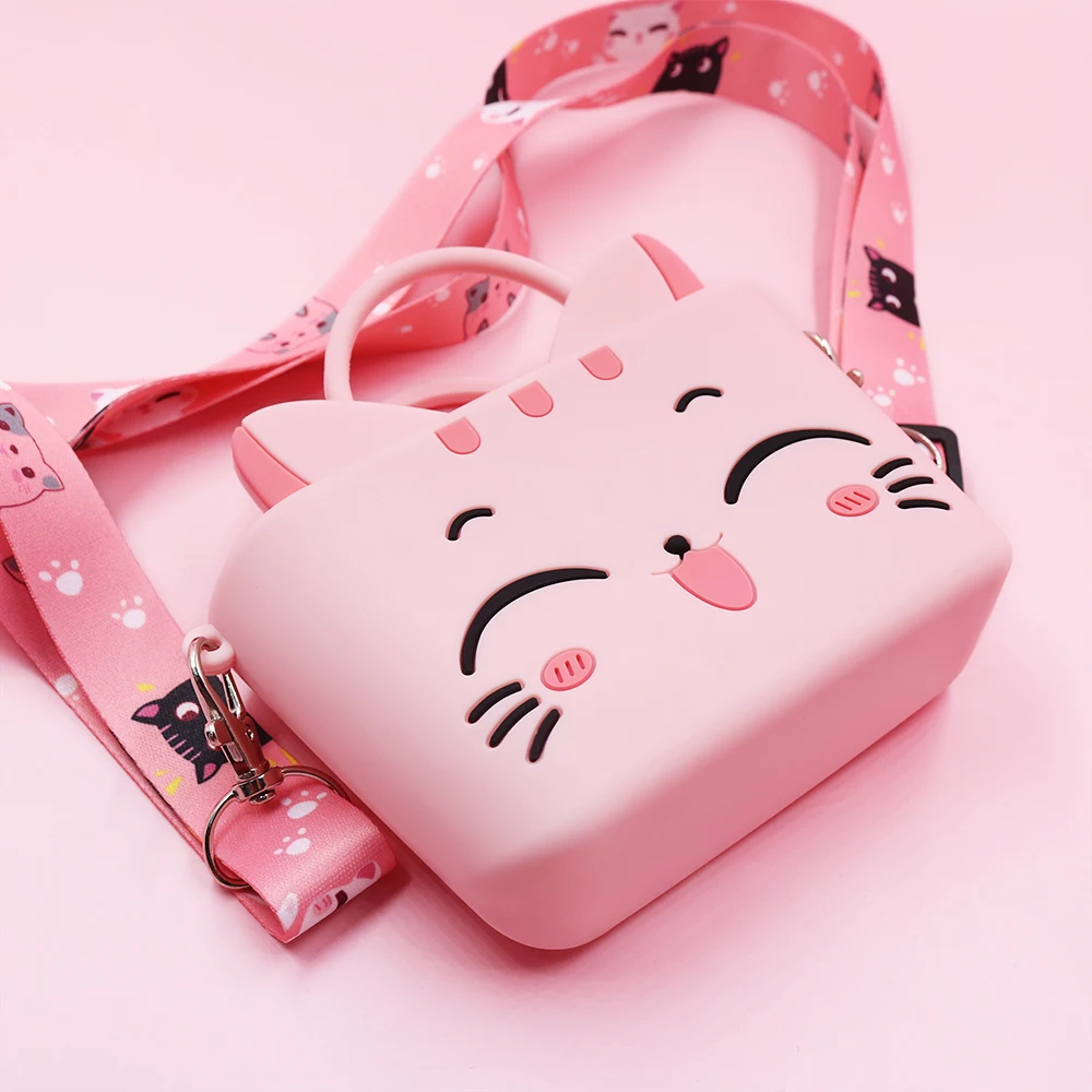 lovely Happy cat silicone hand rope wallet cute girls mini cartoon small rubber coin purse
