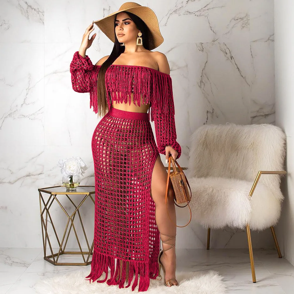 knee length dresses for ladies One-Piece Long Sleeve UPF50+ Ruffle Skirt Swim Suit – Attraco main image 0