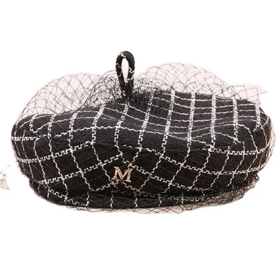 Шляпка с вуалью женская винтажный берет в стиле ретро французский японский Европейский черный белый