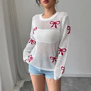 OEM/ODM Casual Sexy Hollow Pentagram Pattern Thin Long Woolen Cover-Up Top Breathable Mesh Loose Knitted Shawl for Spring
