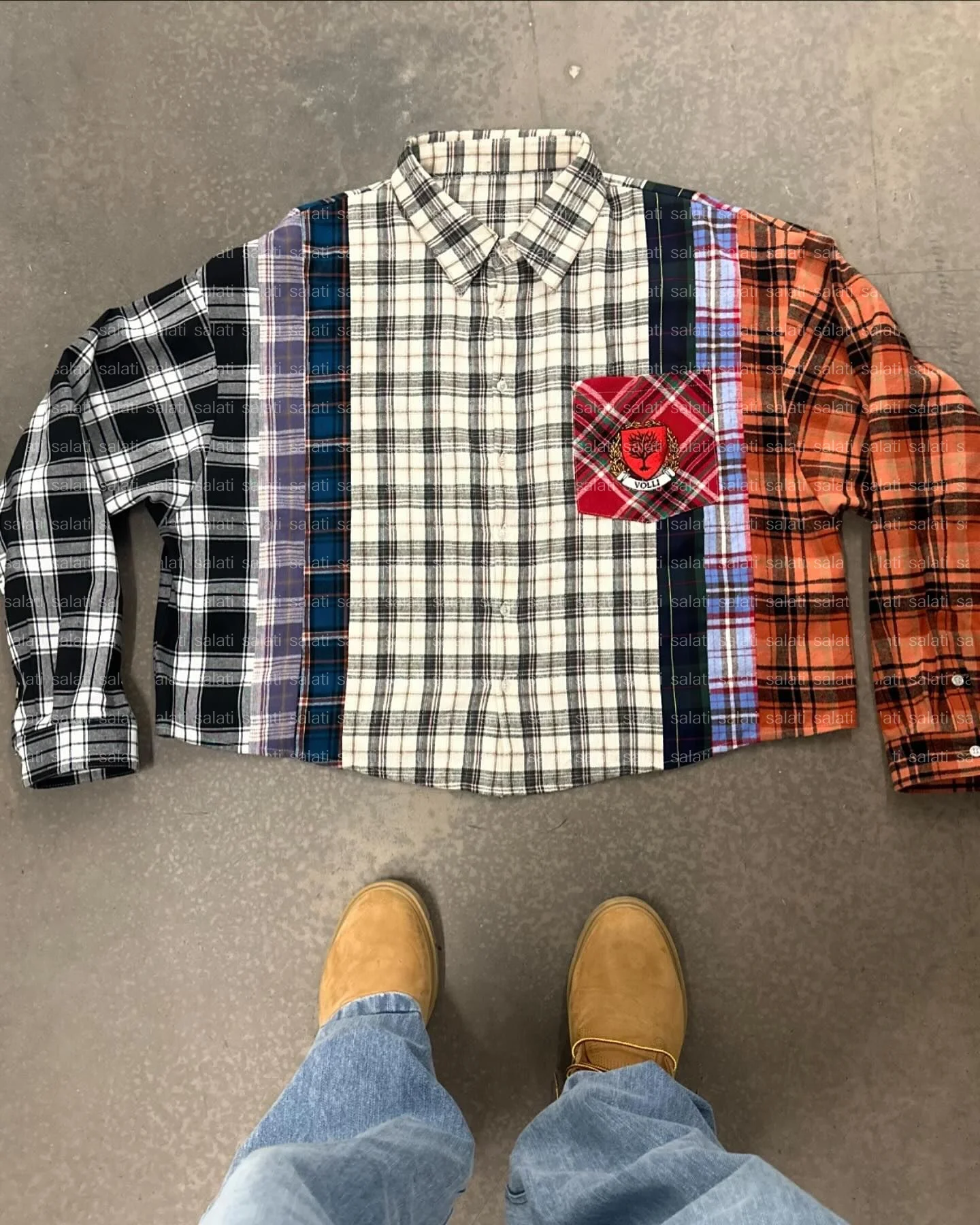 Custom Streetwear Tshirts Collar Button Down up Embroidery Long Sleeve Vintage T-shirt Vintage Plaid Check Flannel Shirt for Men gallery 4