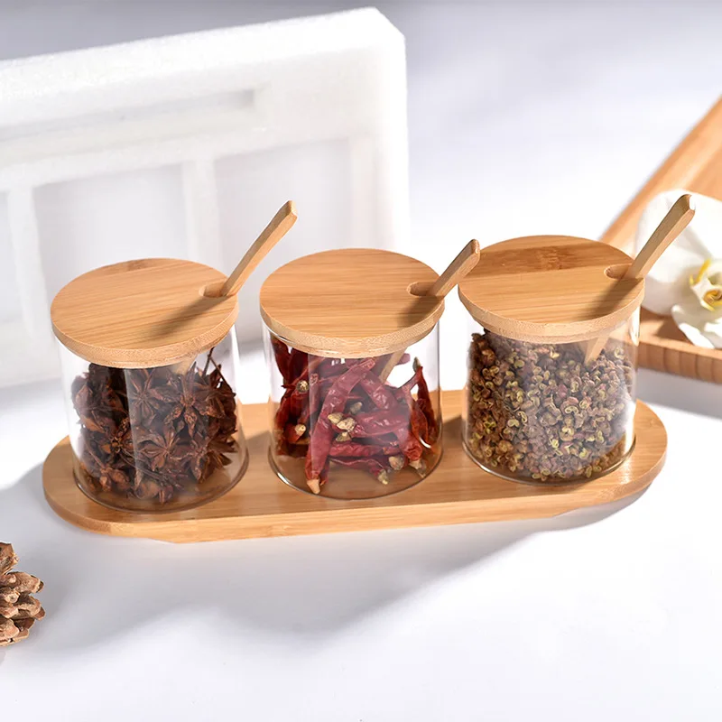 Seasoning glass storage box Home table seasoning jar Spice box Kitchen supplies seasoning box 4-piece set