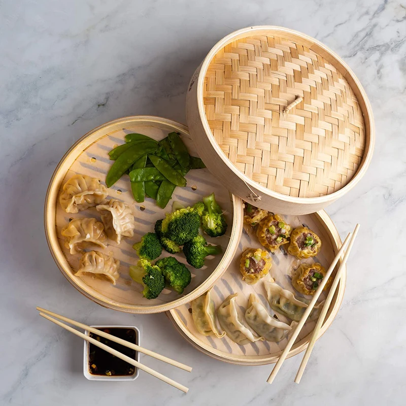 10 дюймов натуральная бамбуковая пароварка корзина с крышкой содержит 2 пара палочек для еды 50 Воск бумаги