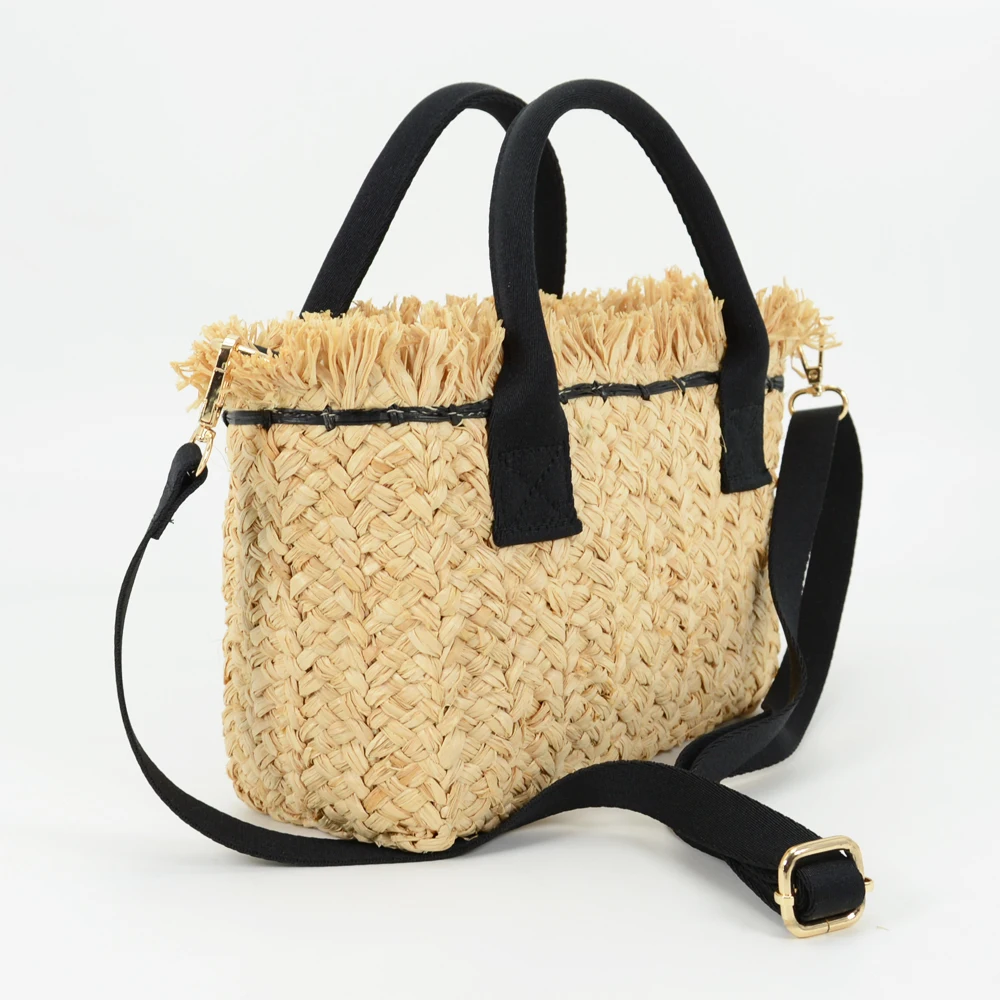 Bolso De Paja Tejido A Mano, Estilo Bohemio, Correa Ajustable, Ideal Playa Y Verano