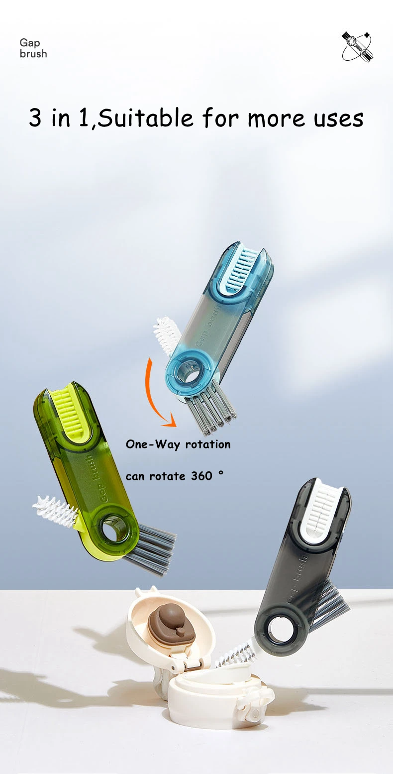 Factory Wholesale 3 in 1Tiny Cleaning Brush Cup Lid Cleaner Brushes Mini Multi-Functional Crevice for Cleaning Baby Bottles