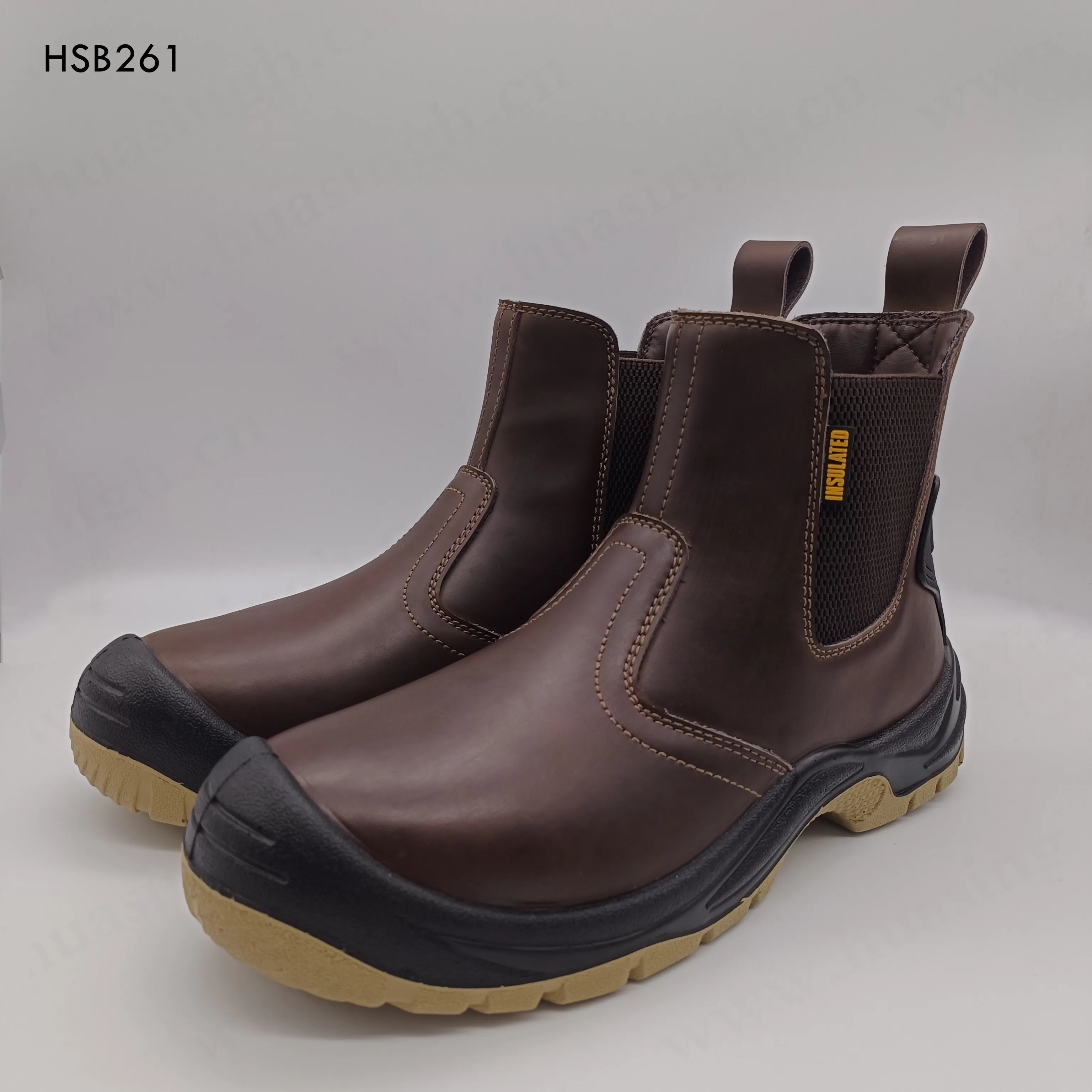 LXG,2023 Latest Standard EN12568 Pull-on Style Safety Boots Steel Plate Insert Brown Safety Shoes with Elastic Bands HSB261