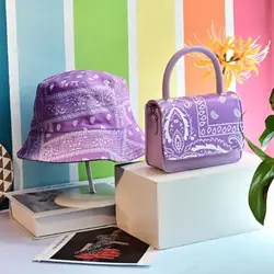 wholesale Women Crossbody Bags Ladies Pu Leather Purple Paisley bandana Print Bag Bucket Hats And Purse Handbags