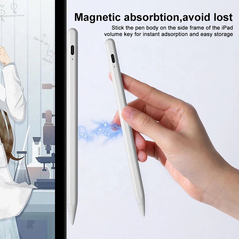 Factory Selling Popular Soft Touch Metal Delicate Flat White Graphic Tablet Computer Pen Stylus for Ipad Fine Tip Nib Fit