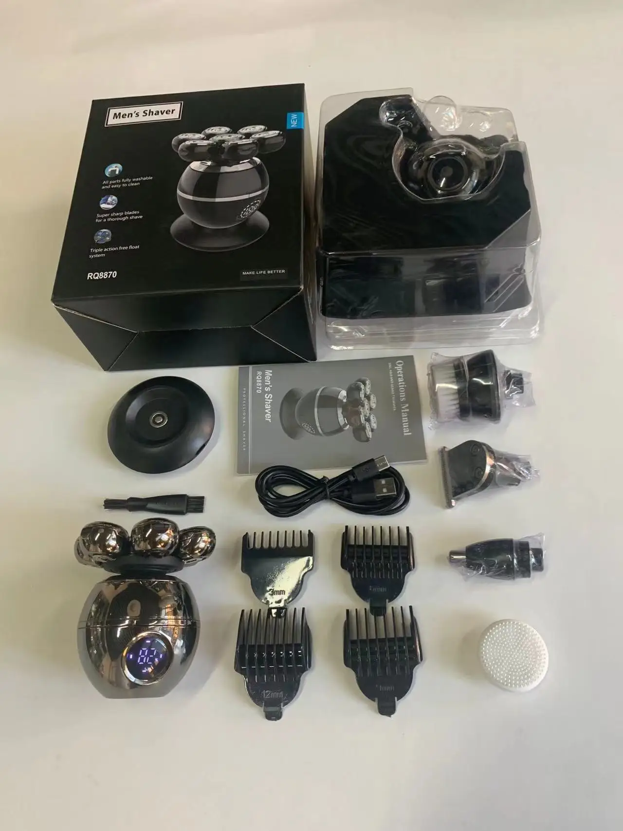 Rq8870 Wireless Charging 7d Bald Head Mens Electric Razor Grooming Kits