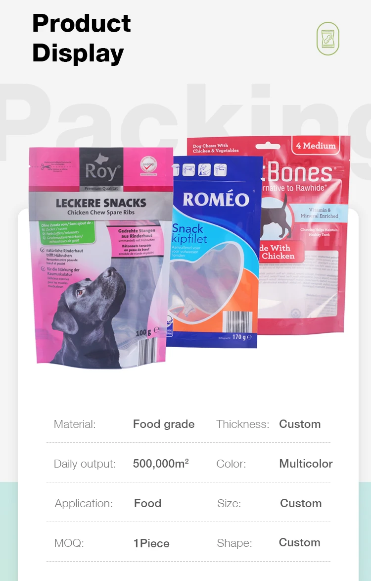 Wholesale Custom Colorful Plastic Dog Food Bag Pet Dog Treat Packaging