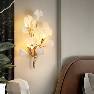 Modern G9 Acrylic Ginkgo Leaf LED Wall Lamp Indoor Iron Body for Hotel Corridors Villas Bedrooms Living Rooms and Bedsides