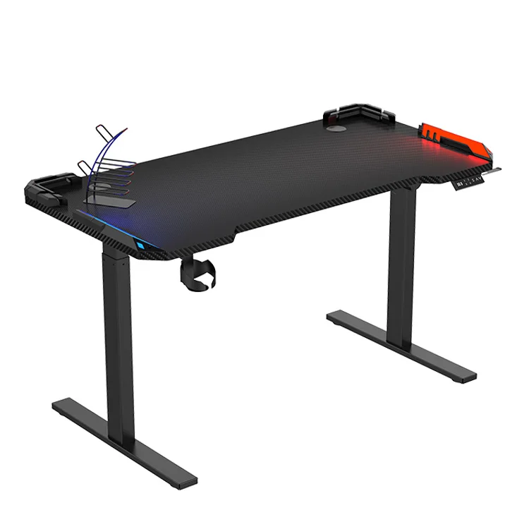 Modern Ergonomic Z Shaped Red Rgb Gaming Table Carbon Fiber Surface Pc ...