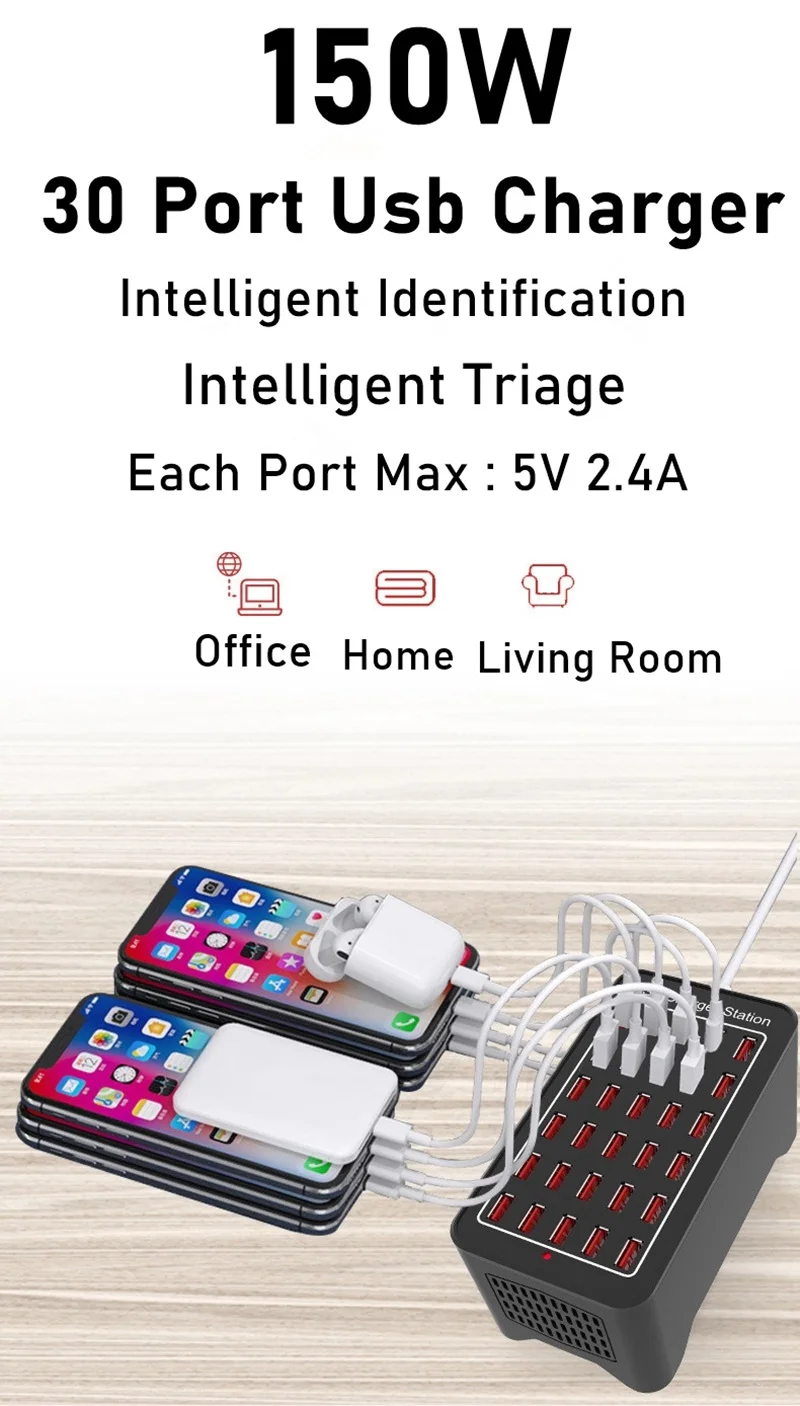 150W Multi USB Charger 30 Port USB Fast Charging Station Universal  Carregador Portatil For Iphone 13 Samsung Xiaomi Ipad Tablet