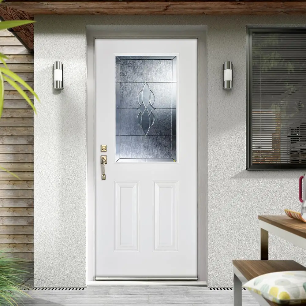 Minglei 36 inch FRP fiberglass exterior door half lite prehung entry doors with insulated glass details