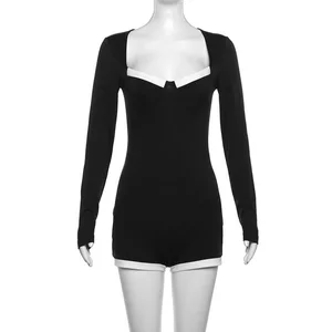 Viviblook Z301RP01 New Women Fashion Solid  Long Sleeve Tight Knit Romper Causal Party Women One Piece Bodycon