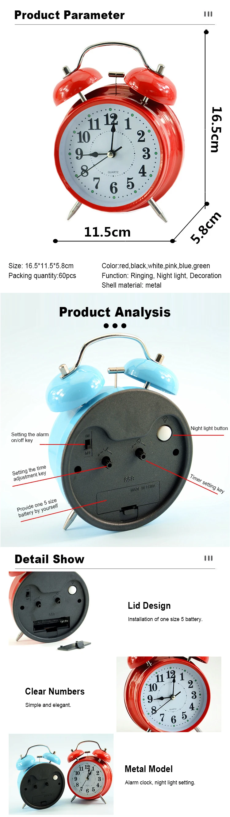 Mini Animated Clock Mini Cartoon Dial Round Clock with Alarm - Perfect for Kids