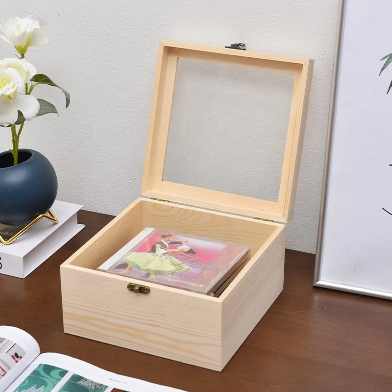 Different Size Square Pine Wood Gift Box With Transparent Cover Buy
