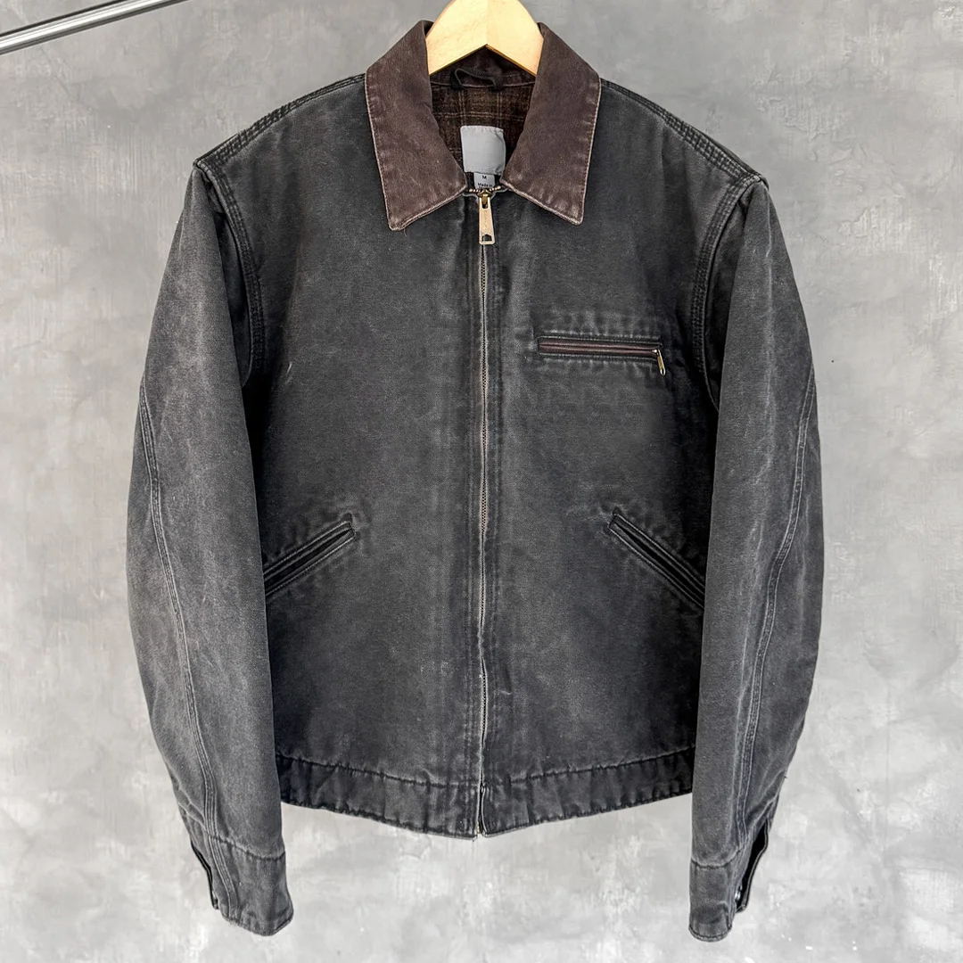 Indywidualna męska kurtka robocza w stylu vintage, z 100% bawełny, poddana praniu kwasowemu i starzeniu, w stylu Detroit, kurtka cargo z płótna, z kieszeniami na piersi i z boku z zamkami błyskawicznymi