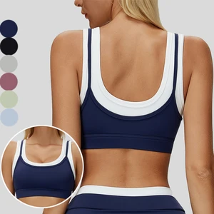2026 Color Blocking Two-Piece Ribbed Design Detachable Pads Wide Hem Activewear Bra U Back Fitness Yoga Bra