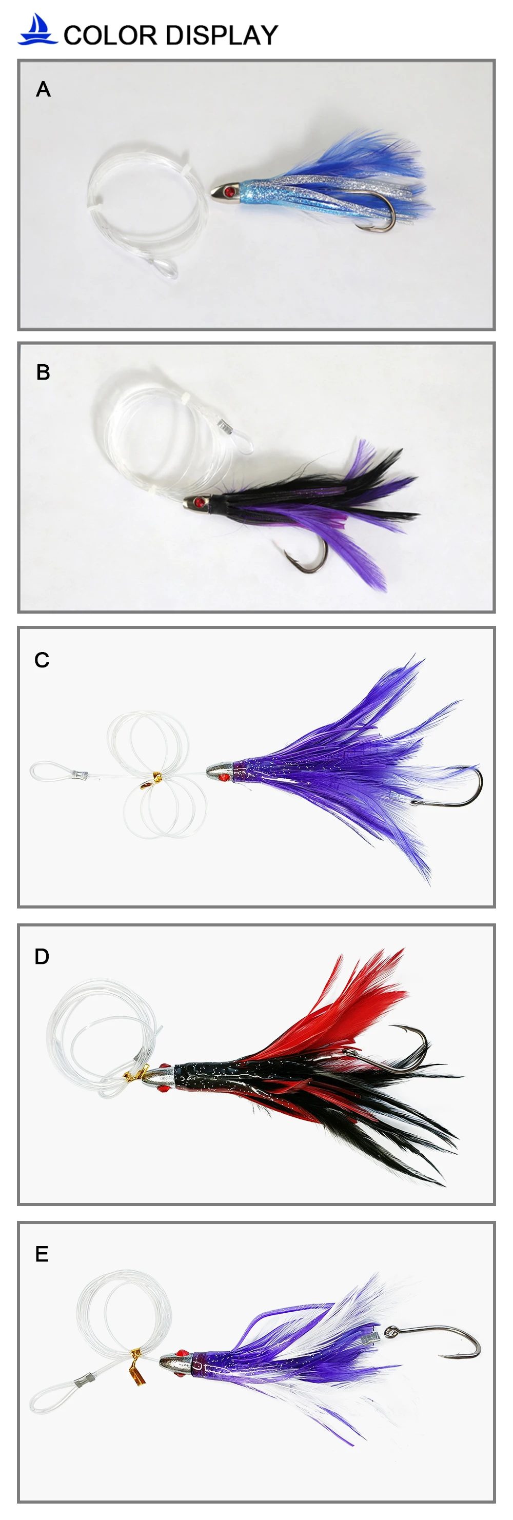 Newbility Tuna Fish Hook Rig Trolling Saltwater Sea Teaser Bird Big Game Fishing Lures Feather