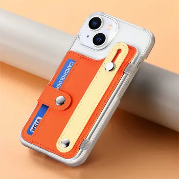 New mobile phone case DIY Macron color wrist strap holder wholesale Luxury Leather PU Cover