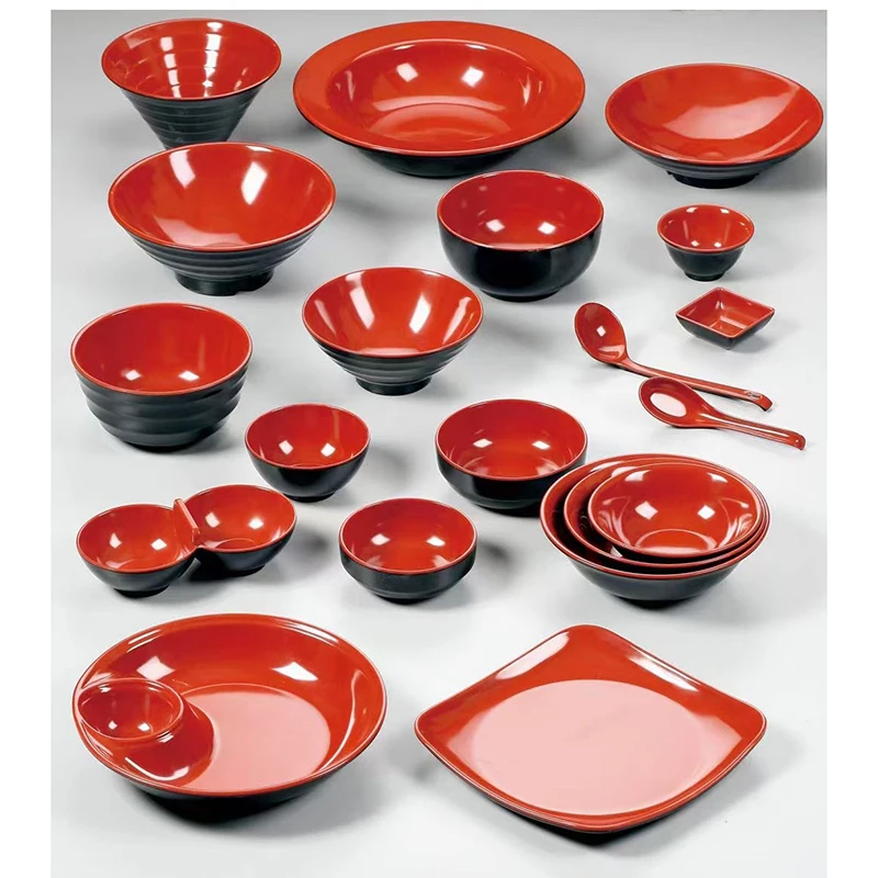Red And Black Tableware Dishes Melamine Dinner Plates And Bowls Buy