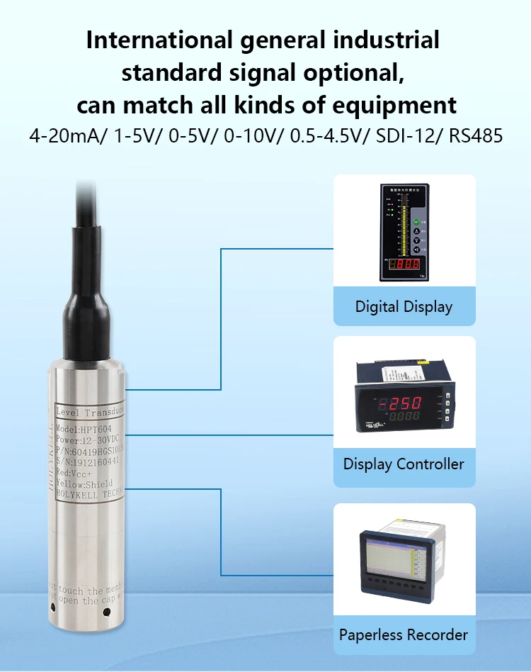 Holykell OEM Depth Liquid Level Measuring 4-20mA Hydrostatic Water Level Sensor HPT604